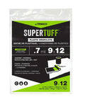 Packaging of SuperTuff Plastic Drop Cloth For Big Paint Jobs 9 By 12 Feet 108 Sq Ft Clear See Through Lightweight Yet Tough Leak Proof