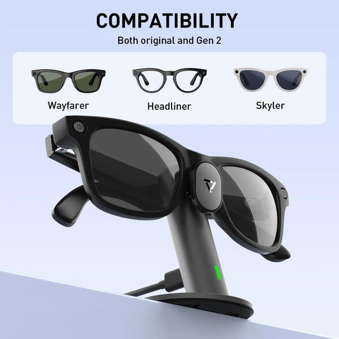 Aluminum Charging Stand For Ray-Ban Meta Smart Glasses Portable Dock With different compatible glasses models shown above