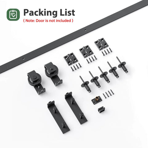 64 Inch Bifold Sliding Barn Door Hardware Track Kit with side mounted black J shape rollers and assembly components