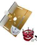Boss Level Router Lift Table With Solid Insert Plate Kit And Easy Mount Handle For No Sweat Quick Assembly On Precise Woodworking Jobs Across The Shop Floor Flex, featuring golden plate and red adjustment ring.
