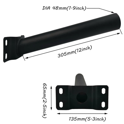 Sturdy Outdoor Pole Mounting Arm For Solar Lighting And Street Light Fixtures, Black Powder Coated Steel Extension Pole Kit dimensions