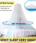 Kid Friendly Bed Canopy Mosquito Net For Girls Room Decor Insect Protection Hanging Bed Canopy For Adults And Babies Outdoor Camping Blue Single Door Easy Setup shown on bed with 360° protection.