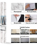 Gray White Marble Peel N Stick Contact Paper 160 By 36 Inch Waterproof Countertop Wallpaper roll with features guide.
