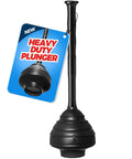 Heavy Duty Toilet Plunger Built Like A Tank For Killer Suction On Bathroom Drain Clog Remover with black rubber cup and handle.