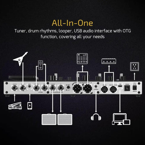 Diagram showing All In One Dope Guitar And Bass Multi Effects Pedal with input/output connectors and features.