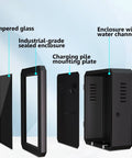 Wall Mount EV Charger Protector Box Waterproof Security Enclosure With Combo Lock Black Shell components showing tempered glass and mounting plate.