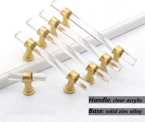Gold Clear Acrylic Cabinet Pulls 10 Pack For Dresser Drawers And Kitchen Cabinets 3 Inch Center To Center Spacing