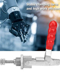 Industrial robot arm beside Push Pull Toggle Clamp With Stainless Steel Handle For Quick, Solid Holding In Machining And Assembly Tasks