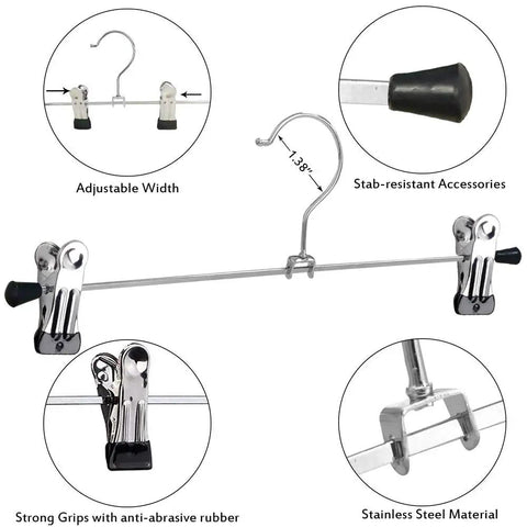 Heavy Duty Metal Pants Hangers With Clips Adjustable Skirt And Trouser Rack 20 Pack Tough As Nails Heavy Lifters Closet Game Changer For Dorm Bedroom Jeans Shorts Organization