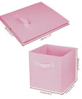 Super Durable Collapsible Storage Cubes 10 5 Inch Foldable Fabric Bins showing pink cube with dimensions 28cm x 27cm for storage.