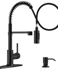 Oil Rubbed Bronze Heavy Duty Commercial Pull Down Kitchen Faucet With Soap Dispenser High Arc Tall Modern Sink Faucet Single Handle Spring Design Pull Out Spray Two Mode Sprayers For Splash Free Quick Cleanups