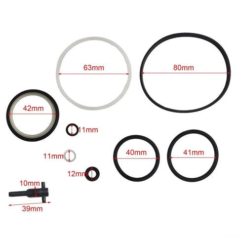 Beefed Up Heavy Duty 8 Ton Vertical Bottle Jack Repair Kit with oil seal ring and pump core components, various ring sizes shown