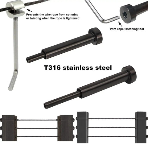 Black Invisible Cable Railing Kit With Hidden Turnbuckles For Wood And Metal Posts, slick low profile deck system, T316 stainless steel pieces