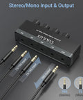 4 Channel Ultra Low Noise Mini Audio Mixer with 3.5mm Input for Guitars Bass and Keyboards, USB Powered Stereo Switcher shown