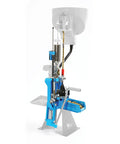 XL750 Auto Indexing Progressive Reloading Press for 9mm cartridges, showing 5-station setup, powder measure, and blue toolhead.
