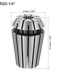 ER20 1/4 inch spring collet chuck for CNC milling machines, boss level precision 0.015mm tolerance, 40Cr steel construction