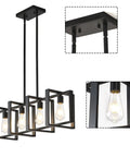 Dope Farmhouse Rectangle Chandelier For Dining Rooms And Kitchen Islands, 31.5 Inch Modern Linear Hanging Light Fixture In Matte Black