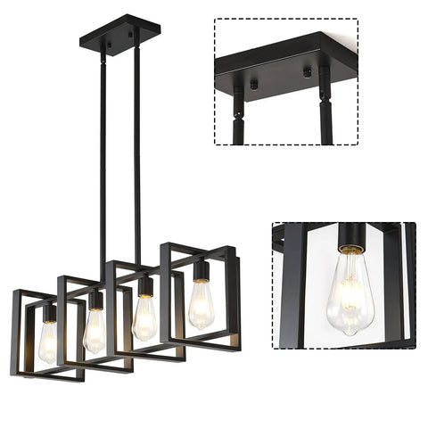 Dope Farmhouse Rectangle Chandelier For Dining Rooms And Kitchen Islands, 31.5 Inch Modern Linear Hanging Light Fixture In Matte Black