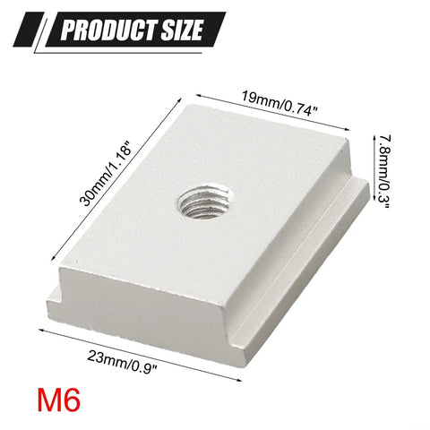 Beefy Five Piece Aluminum Alloy T Track Nuts M6 M8 Set For T Slot Woodworking, product size dimensions shown, M6 variant