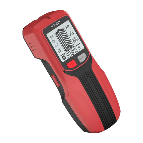 Studs Finders and Metal Detector Wall Scanner for Home Use with LCD Display for Wood, Metal, and Cable Scanning Tool Detector in red and black design.
