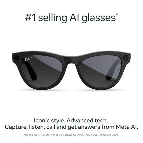 Meta Gen 2 Skyler Smart AI Glasses in shiny black with polarized gradient graphite lenses, front view.