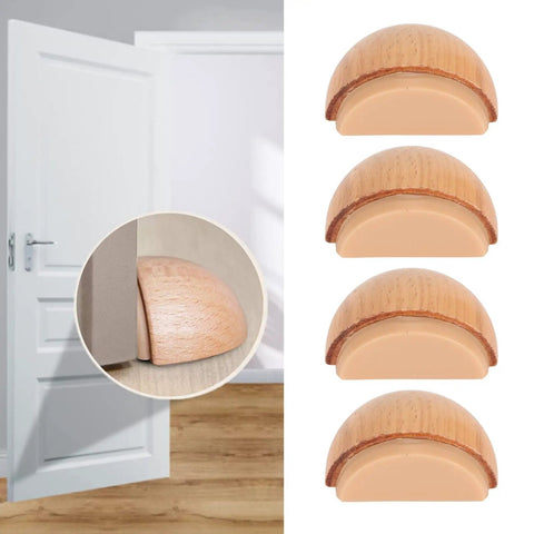 Four Pack Silent Shock Absorbent Wood Door Stoppers No Drill Needed Protect Floors In Bedroom Bathroom Living Room With Premium Synthetic Wood And Silicone Bumpers For Peaceful Closings