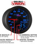 MaxTow Double Vision 100 PSI oil pressure gauge kit with blue LED backlight, 2-1/16 in 52 mm, analog & digital readouts.