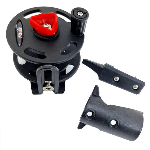 Universal Composite Speargun Reel 30M For Spearfishing Black with sliding line guide and dual mount brackets