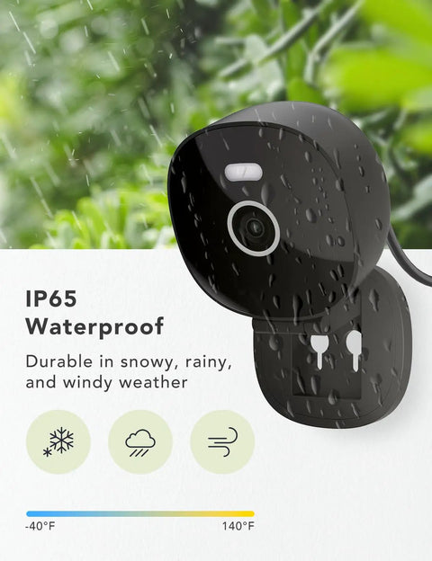 2K Wired Security Camera For Indoor And Outdoor Use With IP65 Weatherproof, rain-covered camera showing durability in wet conditions.