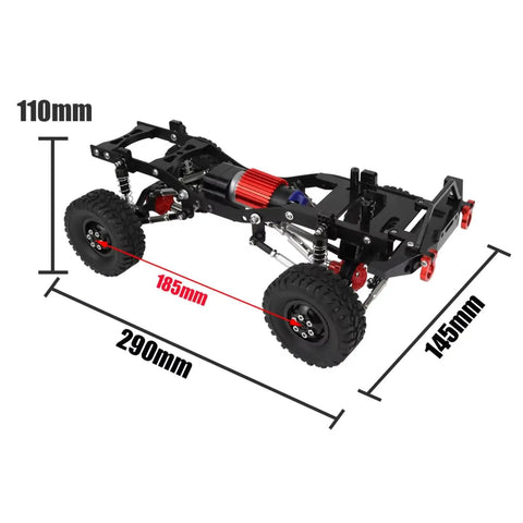 Durable Metal RC Car Chassis Frame Kit For 1 16 Scale C14 C24 Dope Upgrade with Axle Gearbox and Pull Rods, dimensions shown