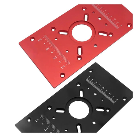 Top Shelf Aluminum Router Base Plate Precision Milling Table Insert For Woodworking Trimming Tasks in red and black.