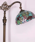 Tiffany Style Floor Lamp With Dope Stained Glass Shade In Red And Green Floral Arched Gooseneck Reading Light Bronze Base