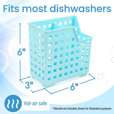 Straw And Chopstick Dishwasher Basket For Top Rack Storage, Blue 6x6x3 inch utensil holder, no fuss drying