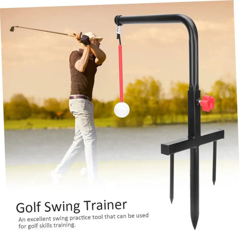 Golf Swing Trainer Tool For Beginners And Pros, Durable Iron Swing Practice Tool against scenic backdrop near water