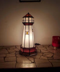 L10626 Lighthouse Tiffany Style Stained Glass Accent Table Lamp Night Light For Home Decoration With Sweet Orange Glow