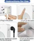 Instructions for use of 2000W 110V To 220V Step Up Transformer Voltage Converter with illustrations and appliance connections