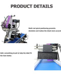 Close-up of Automatic Flat Labeling Machine With Touchscreen Control And Heavy Duty Conveyor Belt Code Printer applying labels accurately.