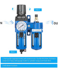 Half Inch NPT Air Filter Regulator Lubricator Combo With Water And Oil Trap Separator, Gauge To 150 PSI, Poly Bowl