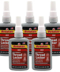 Five bottles of Red High Strength Thread Locker For Large Fasteners, Permanent Lock, Anaerobic Adhesive Sealant, 1.69 Oz.