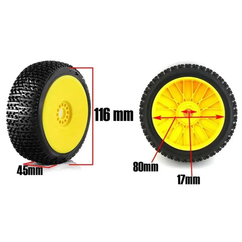 Off Road RC Buggy Tires And Wheels Set 116mm With 17mm Hex Hubs For One Eighth Scale 4WD RC Racing Cars White Durable All Terrain Wheel Kit Easy Install Upgrade