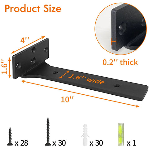 Beefy 10 Inch Floating Shelf Brackets Set, Heavy Duty Black Metal L Brackets For Wall Shelves, Industrial Style, Rock Solid Support Up To 180 Lb, DIY Friendly With Hardware, 6 Pack