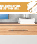 Gold Aluminum Cabinet Door Handles Set Of 2 For Wardrobes And Kitchen Cupboards Decorative Drawer Pulls mounted on wood drawer
