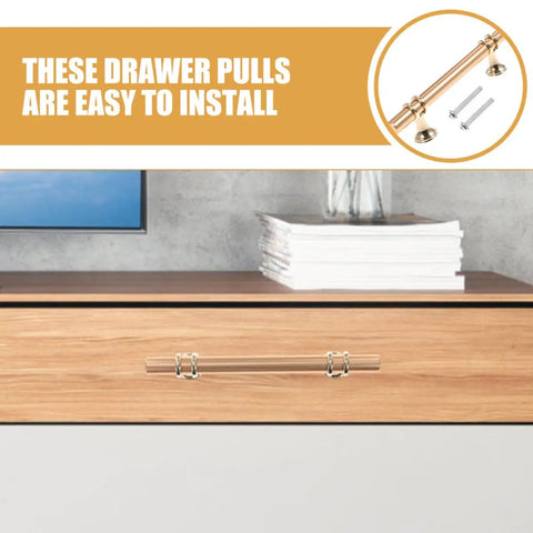 Gold Aluminum Cabinet Door Handles Set Of 2 For Wardrobes And Kitchen Cupboards Decorative Drawer Pulls mounted on wood drawer