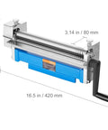 Slip Roll Machine With 12.6 Inch Forming Width For 20 Gauge Metal, showing dimensions and handle, used for rolling low carbon steel.