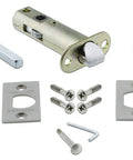 Components for Classic Rosette With Crystal Door Knob For Vintage And Modern Doors, including latch and screws.