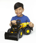 Child playing with Classic Steel Front End Loader Toy For Kids 3 And Up with Movable Front Loader and Durable Steel Construction.