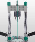 Versatile Drill Press Stand For Woodworking Lightweight Aluminum Construction Adjustable Vertical Drilling Guide Hand Electric Drill Bracket And Doweling Locator For Pro Grade DIY Projects front view showing 90-degree guide.