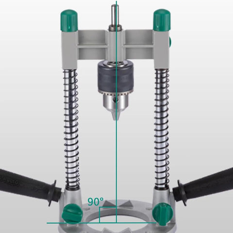 Versatile Drill Press Stand For Woodworking Lightweight Aluminum Construction Adjustable Vertical Drilling Guide Hand Electric Drill Bracket And Doweling Locator For Pro Grade DIY Projects front view showing 90-degree guide.