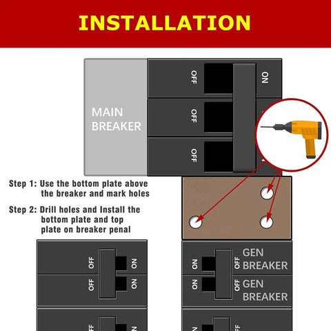 Installation diagram for Generator Interlock Kit For GE Main Breaker 150 Amp Or 200 Amp with 1-1/4 inch spacing.