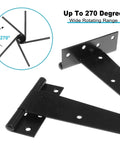 2 Inch T Strap Hinges Six Pack Heavy Duty Black Carbon Steel with 270 Degree Rotation for Barn Doors and Gates